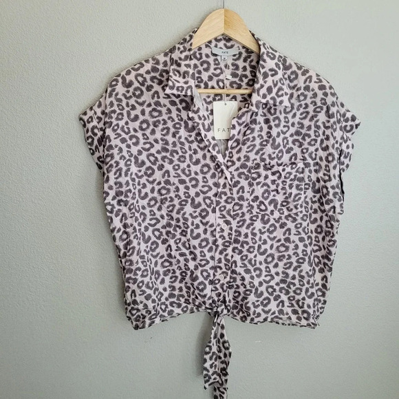 Fate Womens Button-Up Top Size M Multicolor Leopard Print 100% Rayon Tie NEW - Picture 1 of 9